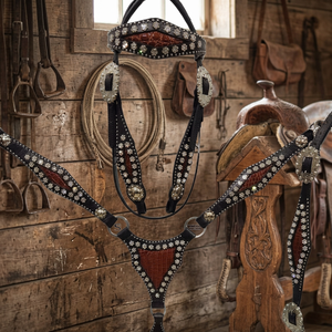 <b>Red</b> <b>Croc</b> Flower Studded Soft Natural Leather Customizable Horse Tack Set Lightweight English Saddle Horse Riding Items Including - Product Image 2