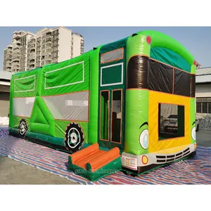 33'x12' commercial use kids big inflatable bus bounce house with slide N pillars inside for kids fun entertainments