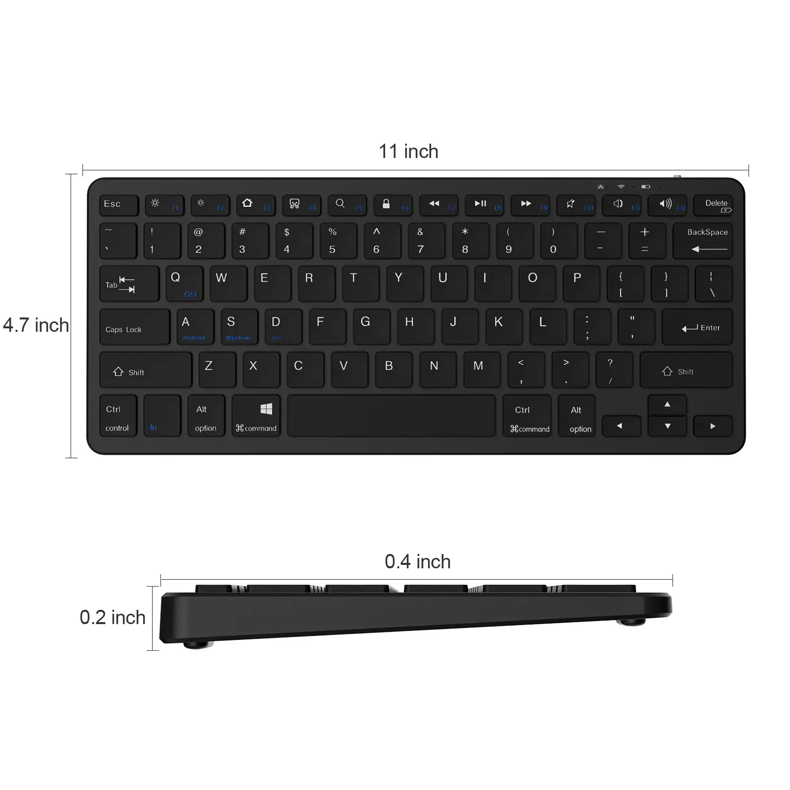 Slim Portable 11 Inch 78 Keys Black White Tablet Rechargeable Wireless Bluetooth Keyboard For Ipad For Samsung S8