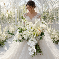 Bouquet de fleurs artificielles réalistes en soie blanche mélangée, fait main, moderne, pour centre de table de mariage, décoration de lieu