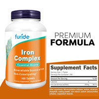 Comprimés de supplément de fer végétalien avec vitamine C pour le soutien sanguin - Usage adulte, capacité de la bouteille personnalisable