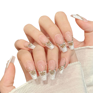 เล็บปลอม [Pink <span class=keywords><strong>Lei</strong></span> Kingdee] รุ่น Pink Naked Lace Kingdee Diamond Square แบบกดติด  หรูหราเบาๆ  ปกป้องเล็บ - Product Image 1