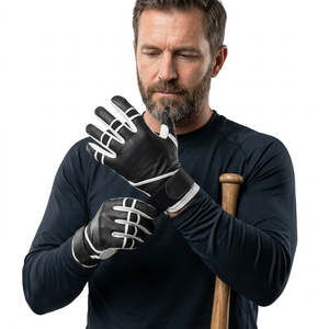 Nuevos Guantes de Béisbol de Cuero Personalizados, Cierre de Velcro Ambidiestro, Diseño Transpirable y Ligero, Color Negro y Blanco - Product Image 1