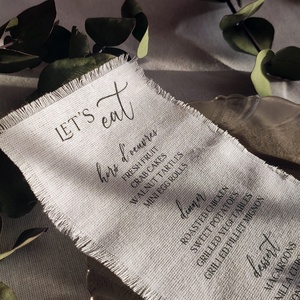 Menu en lin imprimé sur mesure pour hôtel, bar, lin français naturel et biologique, bord festonné, invitations de mariage en lin et coton 100% - Product Image 1