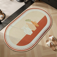 Tapis de bain ovale en polypropylène imitation jute, impression par transfert thermique, antidérapant, séchage rapide, style vintage français, pour salle de bain