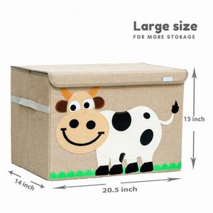 Boîte de rangement pour jouets d'enfants en tissu de lin, design sculpté, pliable, avec couvercle rabattable, pour organiseur d'enfants - Product Image 2