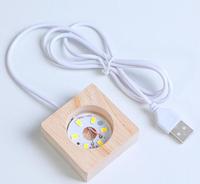 Lámpara Creativa LED de Madera Maciza con Base Redonda o Cuadrada de Madera y Soporte USB para Esferas de 6 cm y 8 cm, Adornos de Bola de Cristal