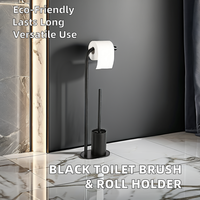 Porte-rouleau de papier de salle de bain avec revêtement en acier inoxydable 304 201 noir sur pied avec brosses de nettoyage pour brosse de toilette