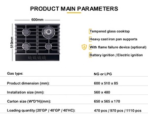 4 Burner Gas <b>Stove</b> China Professional Manufacturer for Kitchen Cooking Easy Clean Glass Built in - Product Image 2