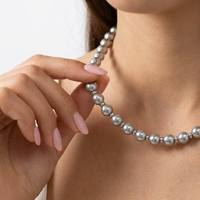 Collier classique pour femme plaqué or 18 carats, perles de culture d'eau douce grises, perles de coquillage, bijoux en cuivre pour mariage