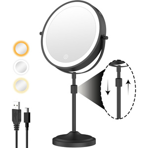 Miroir grossissant cosmétique de bureau sans fil avec éclairage LED, diamètre 20 cm, double face, capteur tactile, grossissement 5X/7X/10X - Product Image 1