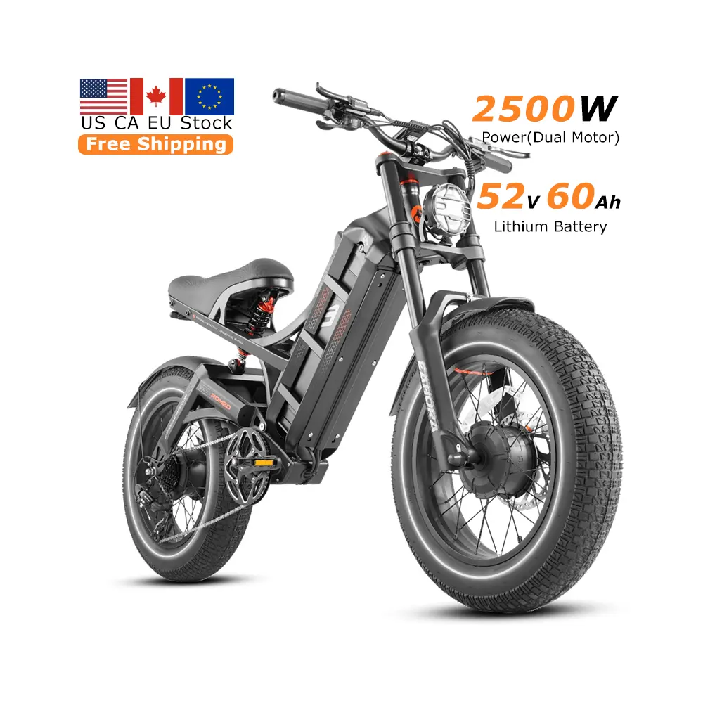 Eahora Romeo 2 US EU CA Stock 2500 W Fatbike Ebike Bicicleta elétrica de motor duplo Mountain E Hybrid Cargo de estrada Bicicleta de sujeira