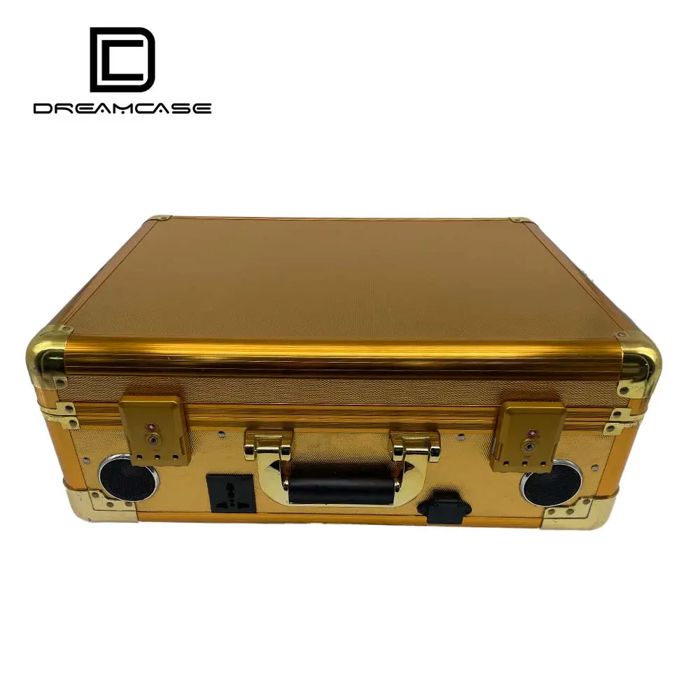 DreamCase Good Quality Case Light Gold Briefcase With Built Scissor Legs Barber Travel Tool Box