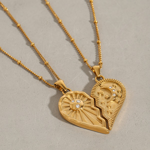 Collana Creativa Romantica in Oro 18K con Diamanti, Cuore di Bambù per Coppie, Stella e <span class=keywords><strong>Luna</strong></span> in Acciaio Inossidabile Impermeabile per San Valentino - Product Image 2