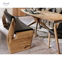 Table à manger ronde en bois et noyer avec cadre central, pieds en métal, 1 pièce