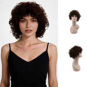 Perruque Courte <span class=keywords><strong>Afro</strong></span> Bouclée Marron Foncé en Fibre Haute Température, Boucles Moelleuses et Désordonnées, Bonnet Ajustable pour Hommes et Femmes, <span class=keywords><strong>Coiffure</strong></span> Quotidienne Décontractée - Product Image 1