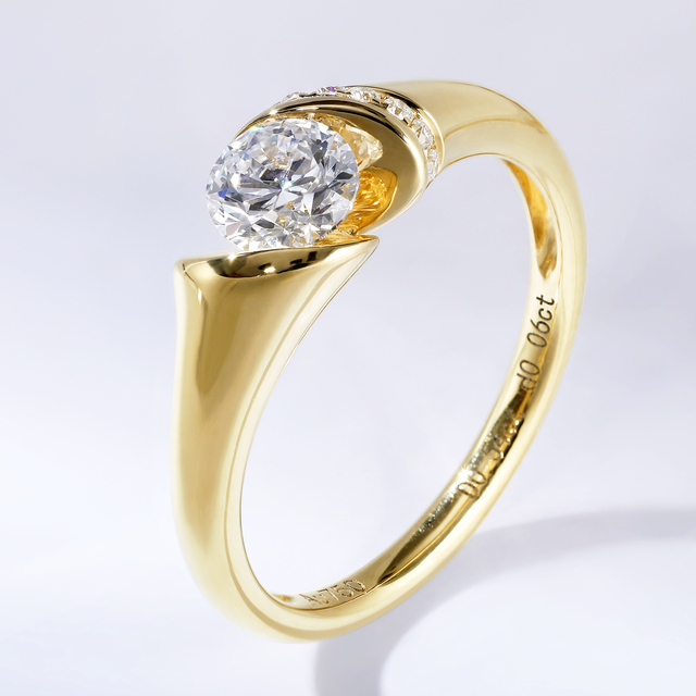 Hailer Jewelry Wedding 18k Yellow Gold Bar Set 0.54ct VVS Lab Grown Diamond Engagement Rings for Women