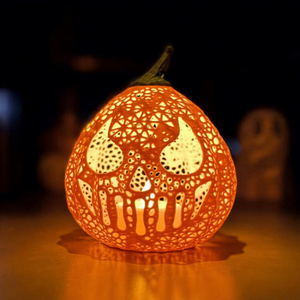Linterna de Calabaza con Diseño de Calavera para Halloween, Decoración Artesanal con Material de Calabaza y Velas LED para Decoración Festiva del Hogar - Product Image 1