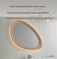 Ensemble de meubles de salle de bain en bois massif naturel personnalisé, design rectangulaire classique, miroir LED mural, maquillage écologique