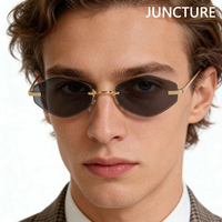 Lunettes de soleil chic pour femme, petites, hexagonales, sans monture, à bords coupés, de marque de luxe, en métal, sans cadre, polygone, tendance, pour l'extérieur