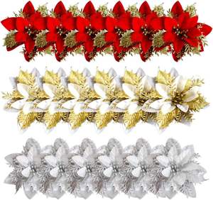 26cm Real Touch Fleur de Noël Poinsettia Velours Ornement de Noël Fleur Artificielle Fleurs de Noël pour la Décoration de la Maison - Product Image 1