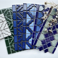 Tuile de bordure en céramique de tuile de piscine de fleur bleue émaillée par porcelaine de Style marocain pour la piscine