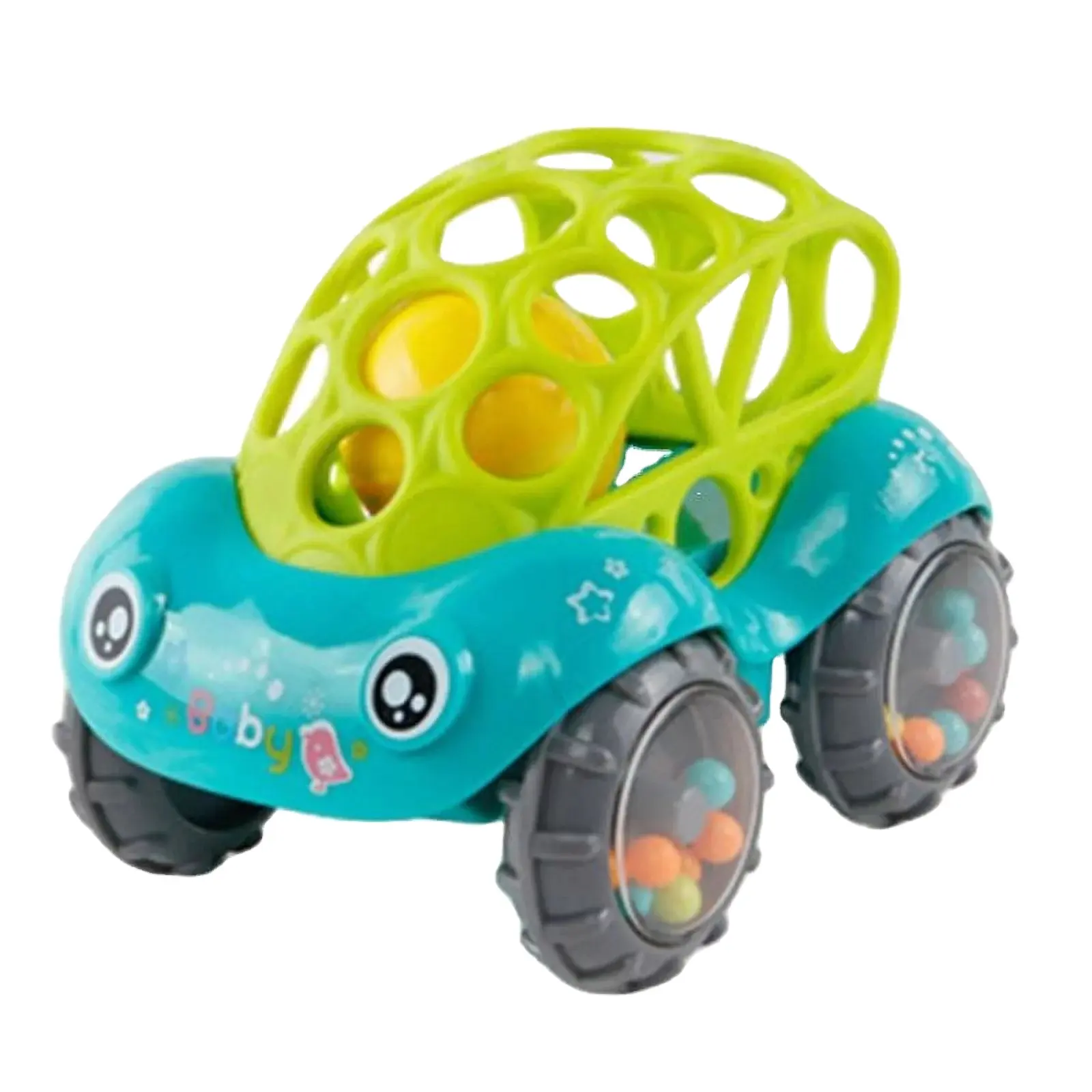 Mini-Baby-Autopuppe Spielzeugkrippe Griff-Handfänger-Ball für Neugeborenes Spielzeug Auto Trägheitsschiebewagen mit bunter Kugel Anti-Fall-Kinderspielzeug