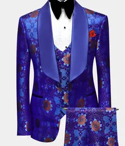 מותאם אישית חליפת נשף קלאסית גברים טוקסידו חתונה סוזאני רקומות רויאל כחול טוקסידו חליפות גברים