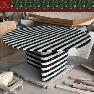 <span class=keywords><strong>Tavolo</strong></span> da Pranzo in Marmo GOLDKING, Strisce Bianche e Nere, per Cucina e Sala da Pranzo, Forma Ovale Personalizzata, Design Artistico Lucidato - Product Image 5