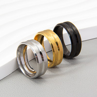 Großhandel Mode 8mm Breiter Gebürsteter Edelstahlring für Herren mit Mittelrille Verlobungs- und Ehering