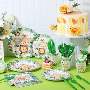 Oferta Especial: Vajilla Desechable con Temática de Selva y Zoológico para Fiestas de Cumpleaños, Platos de Papel, Vasos, Servilletas, Mantel, Pancarta y Decoración - Product Image 3