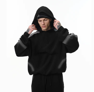 Felpa con Cappuccio Stile Americano da Uomo - Tinta Unita con Stampa Spray Effetto Air Layer e Bordi Sfrangiati - Product Image 3