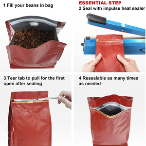 Emballage à fond plat en plastique à fermeture éclair à haute barrière pour grains de thé 16oz 1lb 500gm sac à café <span class=keywords><strong>rouge</strong></span> mat - Product Image 6
