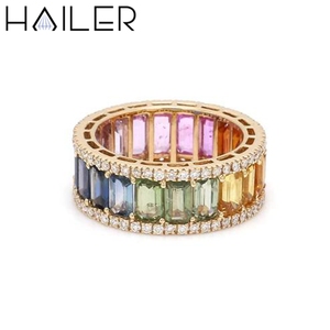 Fine Jewelry Wedding Eternity Band <strong>Rings</strong> <strong>Silver</strong> 925 <strong>Emerald</strong> Cut Lab Rainbow Sapphire Engagement <strong>Ring</strong> Promise <strong>Rings</strong> for Women - Product Image 1