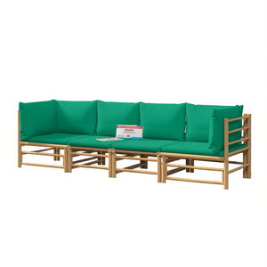 Set Lounge da Giardino in Bambù con Cuscini Verdi, 4 Posti, Arredamento da Esterno Design Rustico - Product Image 1