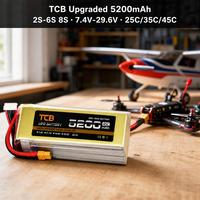 Batterie LiPo rechargeable améliorée TCB, 5200mAh 2S-6S 8S 25C-35C-45C pour avion RC EDF, voiture RC, modèle de loisir