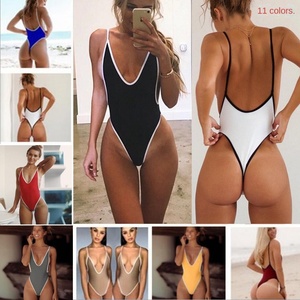 Traje de baño deportivo de una pieza para mujer americana Europea Sexy Bikini de tres puntos Sling cintura tangas sólido Micro V String Bikini - Product Image 3
