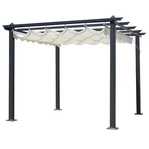 Üretici 10ft x10ft açık su geçirmez alüminyum pergola gazebo geri çekilebilir sürgülü tente gölgelik çatı