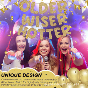Older Wiser Hotter Gold Glitter Birthday <b>Banner</b> Party Decoration - Product Image 4