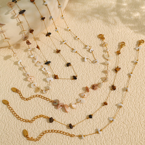 Colorful Pebble Bohemian Necklace And <b>Bracelet</b> <b>Set</b> For Women Natural Stone Gold Plated Zinc Alloy Party Jewelry <b>Set</b> Irregular - Product Image 3