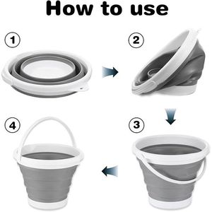 Collapsible 10L Plastic Bucket With <b>Handle</b> Foldable Design for Indoor Outdoor Camping Car Wash Household <b>Mop</b> D0100XUC9RU Collaps - Product Image 5