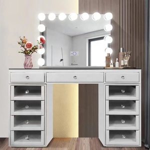 Meilleure vente Table de toilette blanche de luxe légère à treize tiroirs avec miroir Meubles de salon avec miroir Coiffeuse - Product Image 5