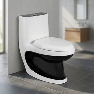 WC monobloc en céramique noir brillant, à poser au sol, design moderne, sanitaires pour salle de bain - Product Image 5