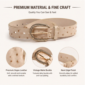 <span class=keywords><strong>Cintura</strong></span> Vintage Personalizzabile da <span class=keywords><strong>Donna</strong></span> in Pelle <span class=keywords><strong>Beige</strong></span> con Motivo a Struzzo e Fibbia Dorata - Product Image 4