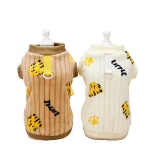 Strip-type Coral Velvet Soft Sweater Cat Cloth Printed Cartoon Tiger Winter Fall Warm Cat Sweater Pet Cloth