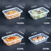 Boîtes en plastique à emporter de 500 ml, 650 ml, 750 ml, 1000 ml, boîte à lunch bento, boîte en plastique pour micro-ondes, récipient alimentaire jetable avec couvercles
