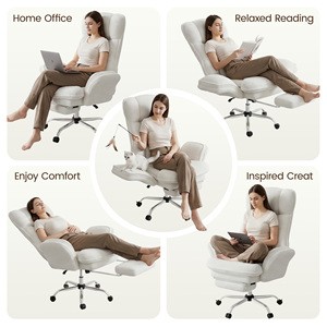 Fauteuil de bureau ergonomique moderne en tissu Teddy avec repose-pieds, inclinable à 90-135°, pivotant, accoudoirs réglables, dossier haut, pour ordinateur - Product Image 5