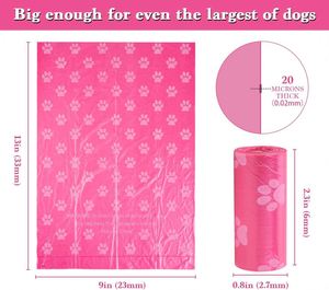 Sacs à déjections canines personnalisés imprimés en héliogravure, fond carré, rose et vert, biodégradables en PLA, recyclables, pour usage domestique - Product Image 2