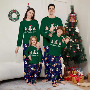 Arbre de Noël vert et bonhomme de neige imprimé ensemble de pyjamas parent-enfant hiver Homewear familles de trois <span class=keywords><strong>ou</strong></span> quatre pour les filles - Product Image 2