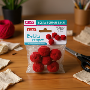 Pompon in Lana Ilan 3.0 Cm Rosso Intenso per Decorazioni Artigianali - Product Image 3